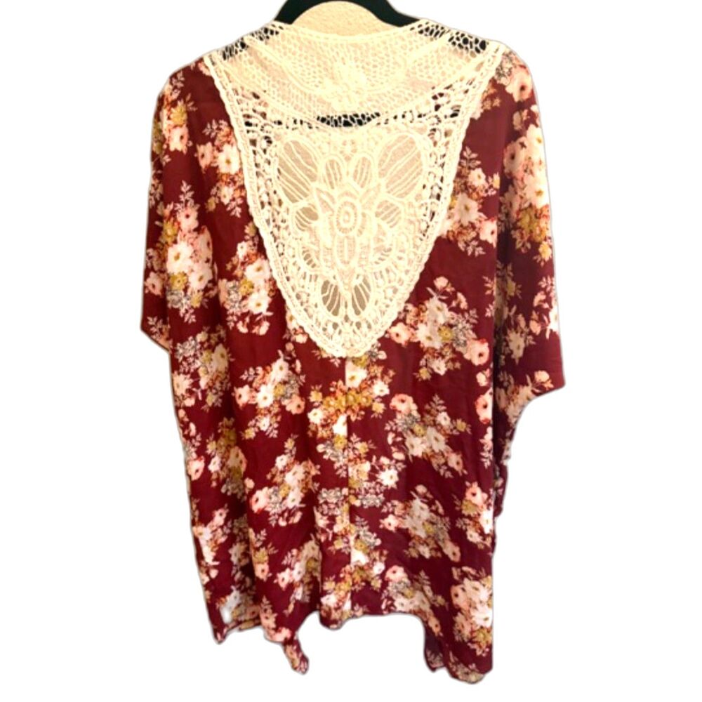 Rue21 Floral Kimono Cardigan Size 2XL Lace Back Boho Sheer Open Front